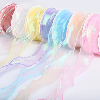 40mm 10Yards Fishtail Organza Satin Ribbon Reflective Iridescent Wavy Edge Ribbon for Gift Wrapping DIY Bow Craft Gift Wrappi