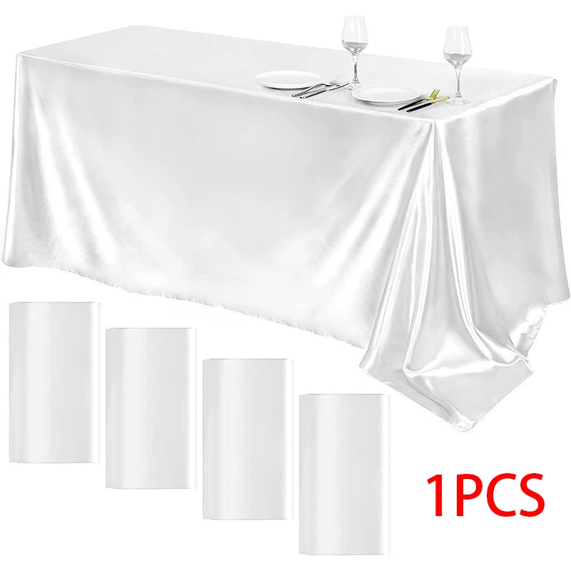 Rectangle Wedding Satin Large Tablecloth Bright Smooth Silk Table Cover Anniversary Dining Party High-End Table Decor
