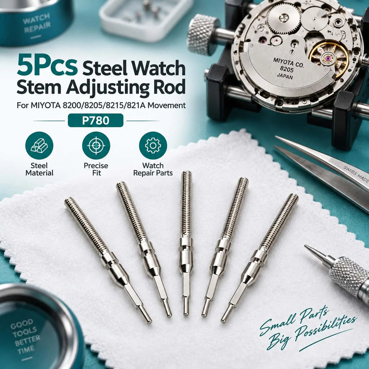 For Miyota 8200 8205 8215 821A Watch Movement Accessories 5Pcs Watch Stem Replacement Repair Parts Steel Stem