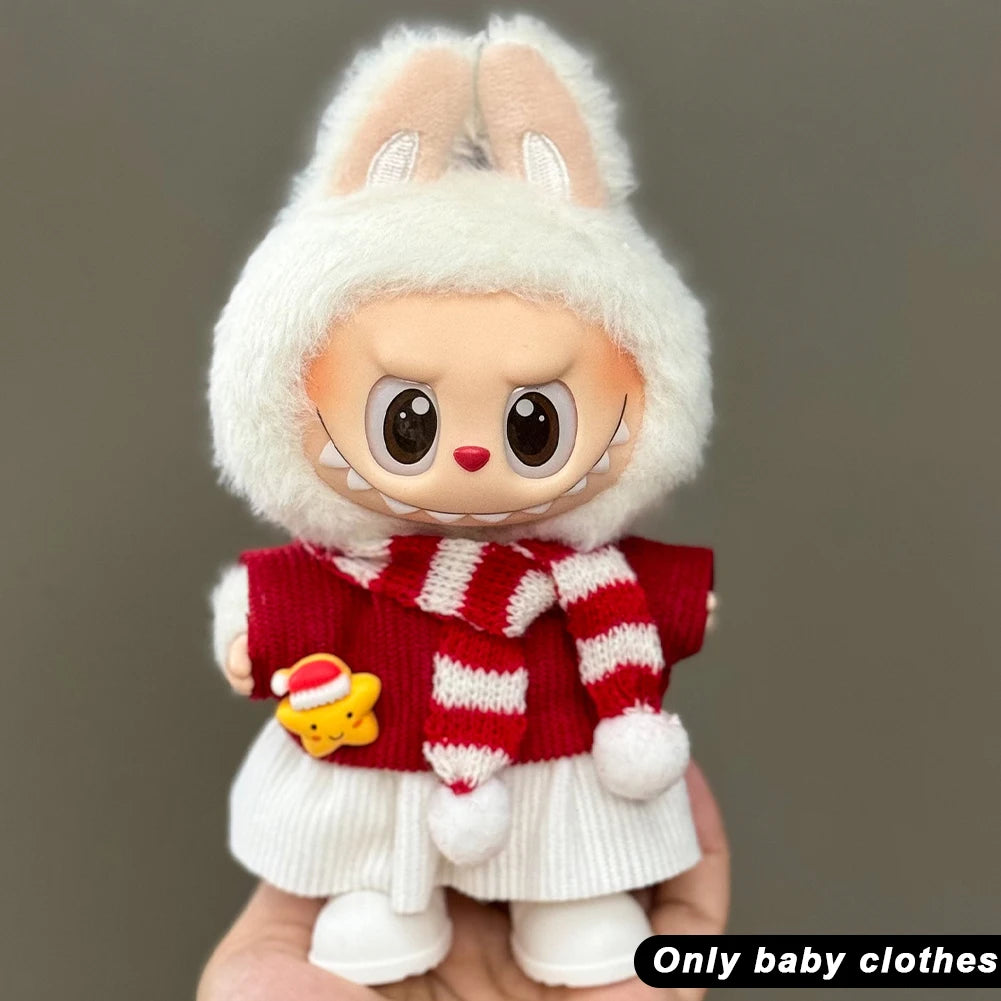 17cm Cute Mini Plush Doll'S Clothes Outfit Accessories For Korea Kpop Exo Labubu Idol Dolls Christmas Knitted Sweater Kid Gif