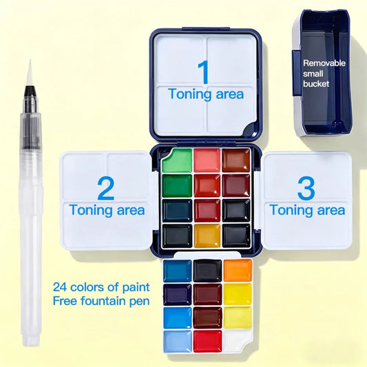 Faber Castell Semi-Dry Solid Watercolor Paints Set For Beginners Student Art Supplies Tin Box Portable 24 Colors Drawing Tool