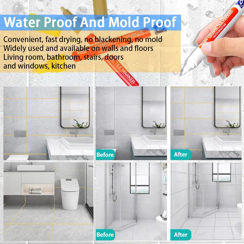 1/3 Pcs Waterproof White Marker Pen Wall Seam Repair Tiles Grout Markers Pens Floor Bathroom Decontamination Paint Brush Tool