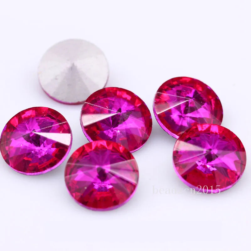 Fantastic 6/8/10/12/14/16/18/25MM Rivoli Cabochons Round Fancy Rhinestone Crystal For Applique Clothing Garment Decoration Be