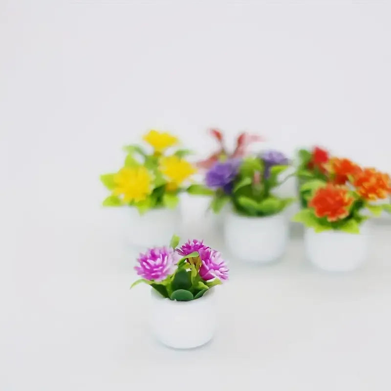 5pcs Mini Flower Pot Decorations Dollhouses Vibrant Artificial Flowers Home Decor Car Mini Flower Pots Holiday Gifts Party Fa