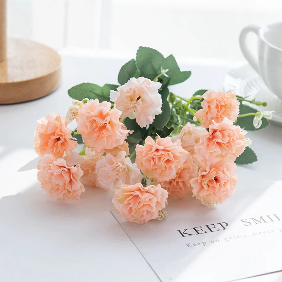 5 Forks 15 Heads Small Carnation for Wedding Arch Decor Christmas Garland Accessories Home Floral Arrangement Artificial Flow