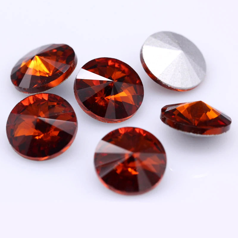 Fantastic 6/8/10/12/14/16/18/25MM Rivoli Cabochons Round Fancy Rhinestone Crystal For Applique Clothing Garment Decoration Be