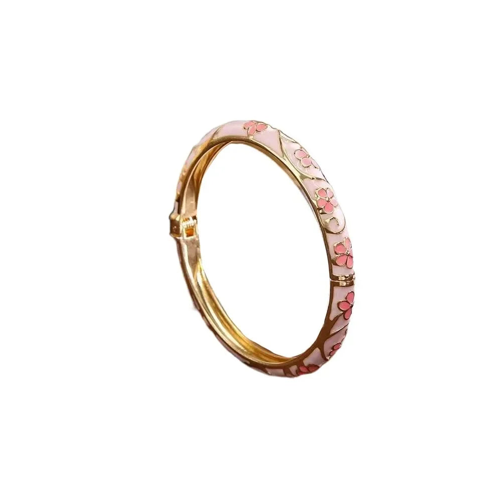 Traditional Vintage Cloisonne Bangle Chinese Classic Hollow Out Flower Bangle Vintage Ethnic Women's Hand Bracelet Jewelry Gi