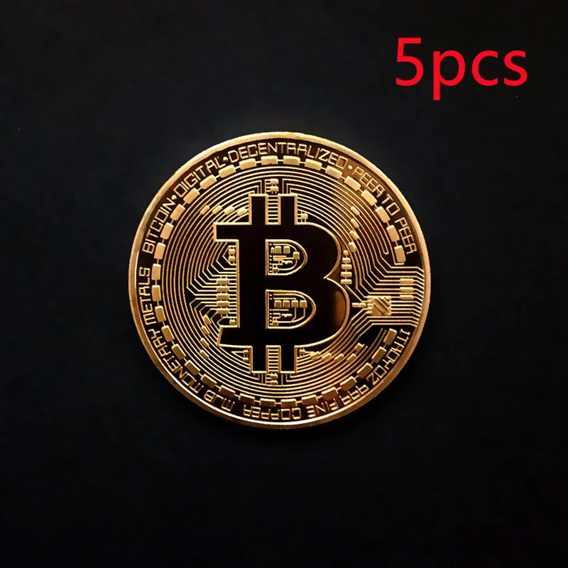 5pcs Gold Plated Casascius Art Collection Gift crypto Commemorative Physical Metal AntiqueImitation Bitcoin Coin Collectible