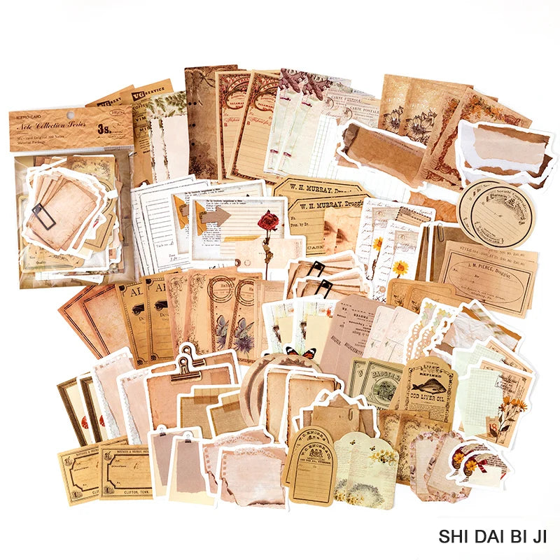 100 Sheets Vintage Journal Collage Material Pack DIY Scrapbooking Basic Decoration Memo Pad Background Notes Paper Stationery