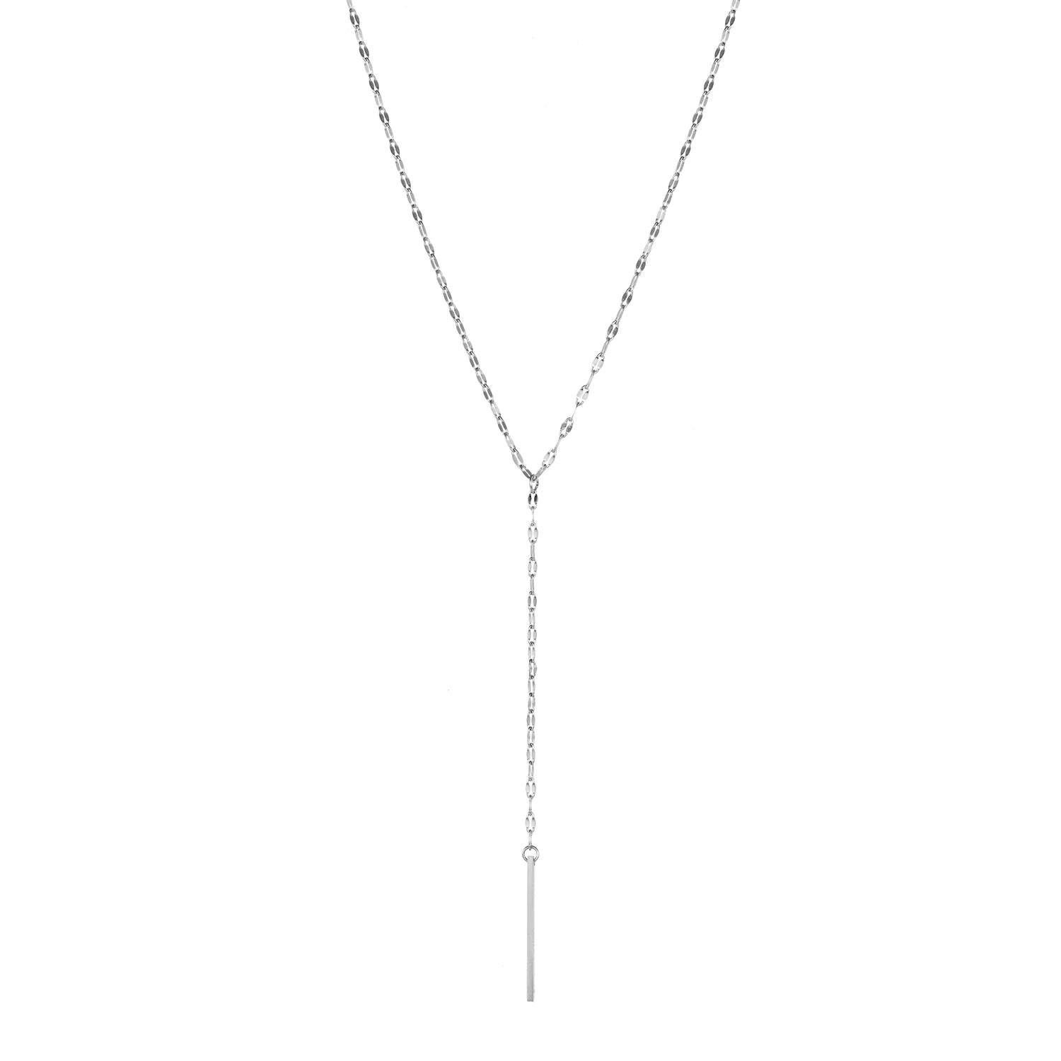 Stainless Steel Gold Plated Lariat Bar Pendant Y-Necklace for Women Dainty Paperclip Chain Minimalist Waterproof Jewelry - Si