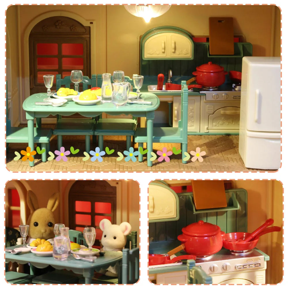 1:12 Miniature Furniture Forest Family Kitchen Toy Dining Table Dollhouse Accessories Bathroom Pretend Play For Girl Gifts To