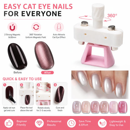 Automatic Glass Bead Cat-Eye Nail Art Tool for Beginners, No Skills Required, Includes 8*30mm Magnets.