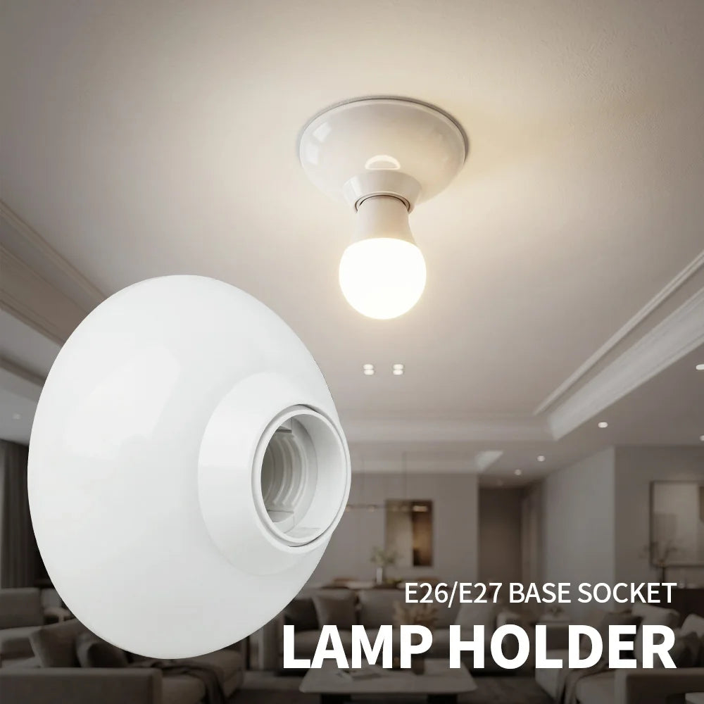 DIY E27 LED Light Bulb Holder Round Socket Base，850°fireproog Hanging Lamp Socket Base Industrial Ceiling Wall Light Base Hol