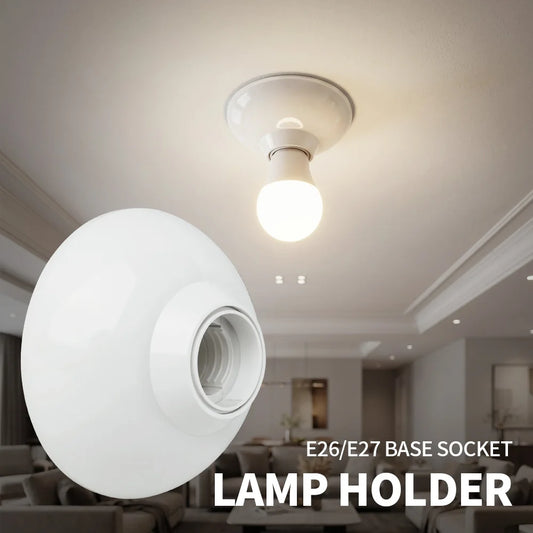 DIY E27 LED Light Bulb Holder Round Socket Base，850°fireproog Hanging Lamp Socket Base Industrial Ceiling Wall Light Base Hol