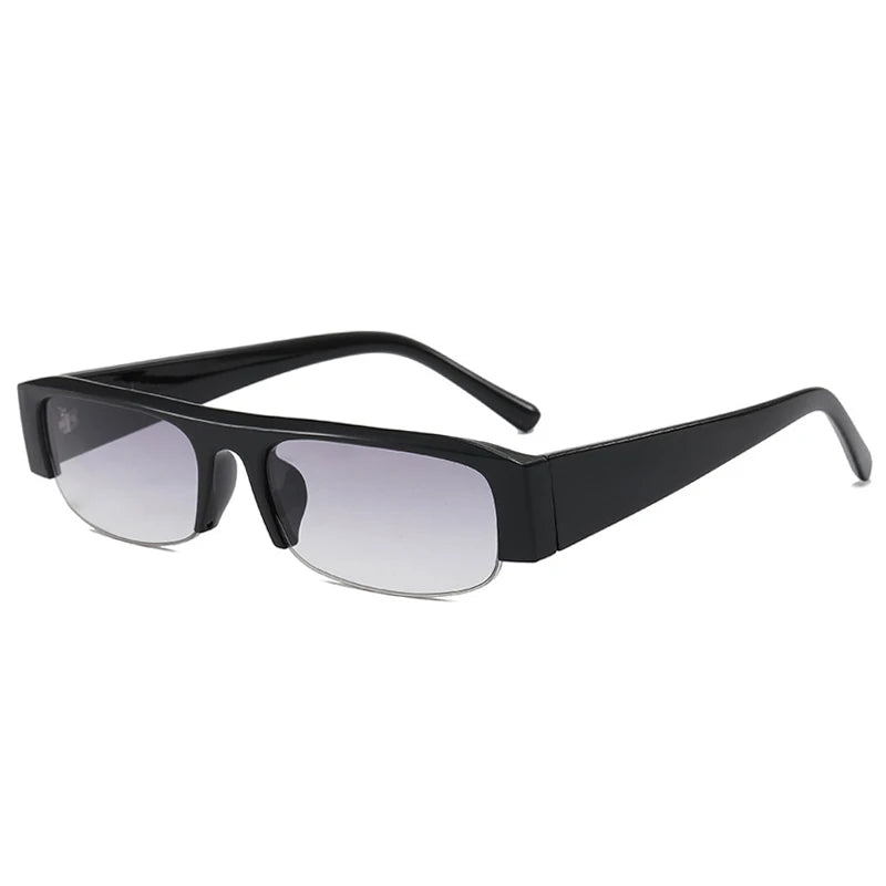 SO&EI New Small Rectangle Women Sunglasses Vintage Clear Lens Men Half Frame Eyewear Shades UV400 - Black Gray Gradient