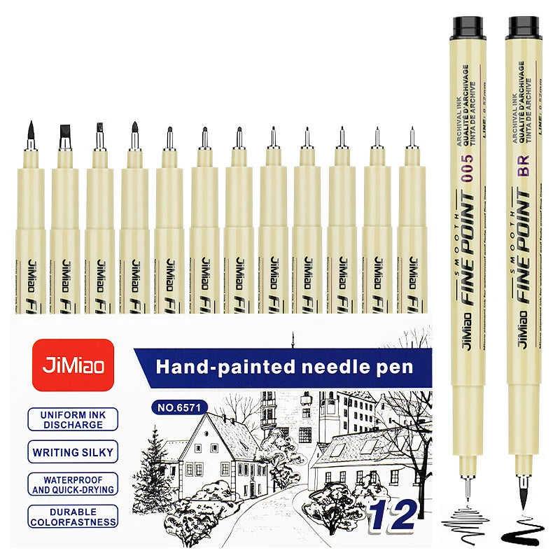 Professional 6/12pc Manga Art Marker Set Fine Line Sketch Pens for Drawing Illustration & Calligraphy Artist School Supplies 