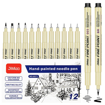 Professional 6/12pc Manga Art Marker Set Fine Line Sketch Pens for Drawing Illustration & Calligraphy Artist School Supplies 