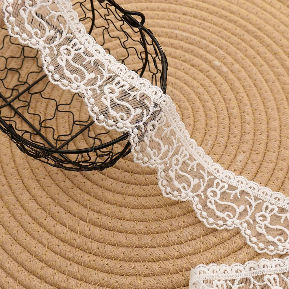 2Meters Bunny Lace Trim Embroidered Sewing Ribbon 45mm Wide Patchwork For Dress DIY Clothing Needlework Decorative Fabric