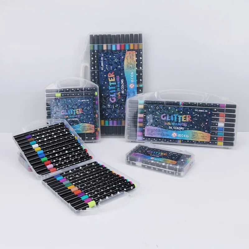 24/48/72/96 Colors Dual Brush Tip Glitter Art Markers Metallic Paint Marker Pens DIY Crafts Birthday Cards, Making Poster, Al