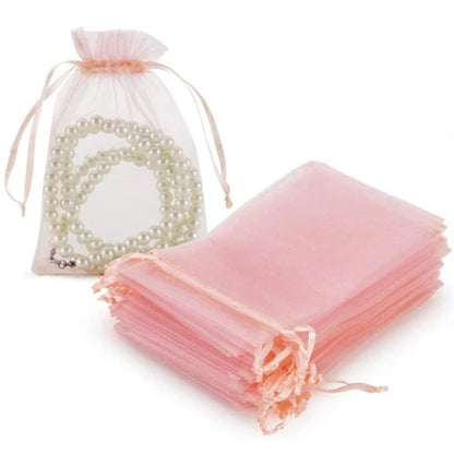 50pcs Pink Organza Drawstring Jewelry Small Bag for Earring Favor Wrapping Packing Pouch Packaging Wedding Businesses Organiz