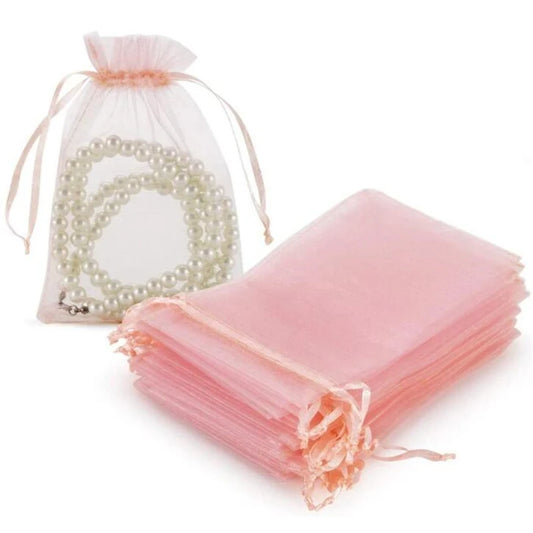 50pcs Pink Organza Drawstring Jewelry Small Bag for Earring Favor Wrapping Packing Pouch Packaging Wedding Businesses Organiz