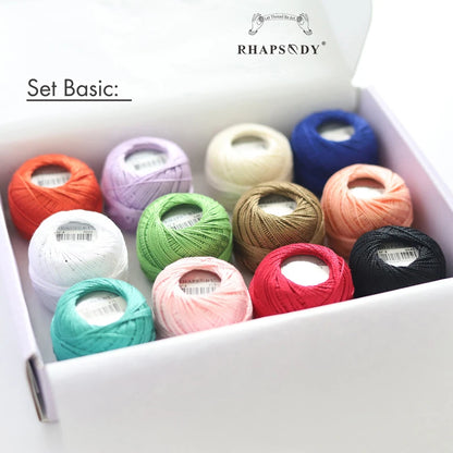 Rhapsody Size #8 Pearl Cotton Crochet Thread Embroidery Craft Needle Cross Stitch Egyptian Cotton Mercerized 12 Balls Set - S