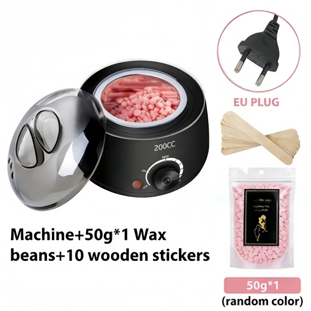 200CC Wax Heater Warmer Hair Removal Machine For Hand Foot Body SPA Epilator Paraffin Wax Pot +Wax Beans + Wood Sticks - Blac