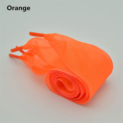 4cm Widened Transparent Chiffon Yarn Shoelaces Flat Silk Big Bow Wide Laces Trend Beauty White Casual Shoes Laces