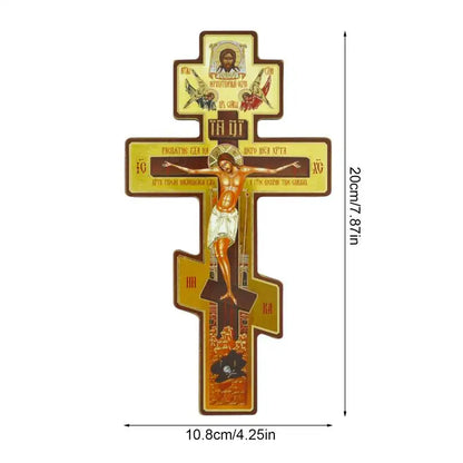 Wall Crucifix Ornament Double-Sided Wooden Byzantine Crucifix Jesus Christian Church Praying Decoration Religious Wall Hangin
