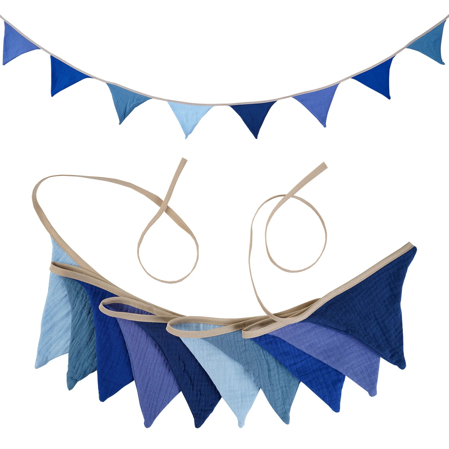 2.6M Nursery Fabric Bunting 10 Triangle Pennant Flags Party Decor Banner Home Baby Shower Carnival Garland - NO011-Blue