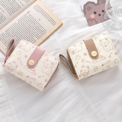 Cute Cat Coin Purse Women Fashion Short Wallet PU Leather Large Capacity Wallet Lightweight ID Card Holder Travel Cash Coin B