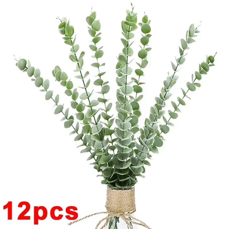 36/10PCS Artificial Eucalyptus Stems Green Leaves Fake Plants Home Flowers Bouquet Wedding Centerpiece Christmas Decoration -