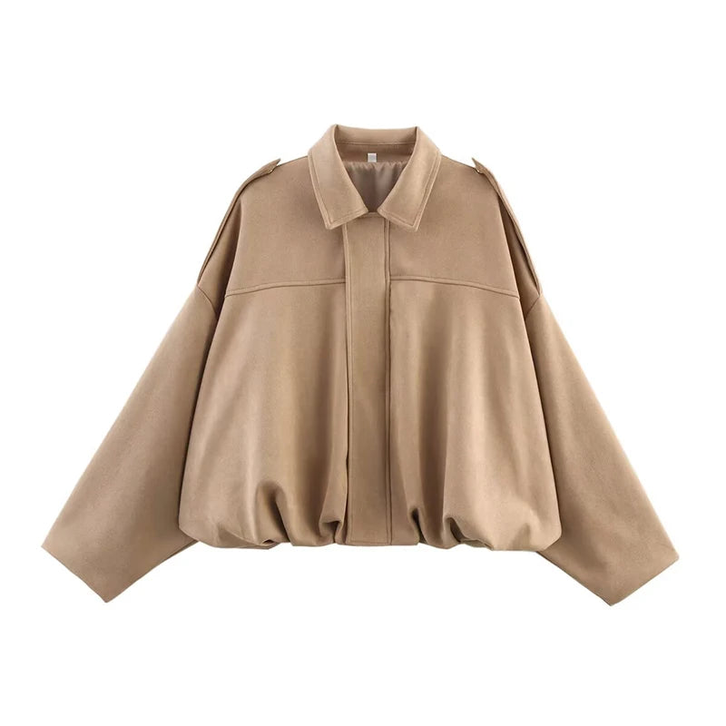Women's Bomber Jackets Coats Fashion Turn-down Collar Long Sleeve Loose Coats Vintage Female Outerwear Chic Tops - as picture