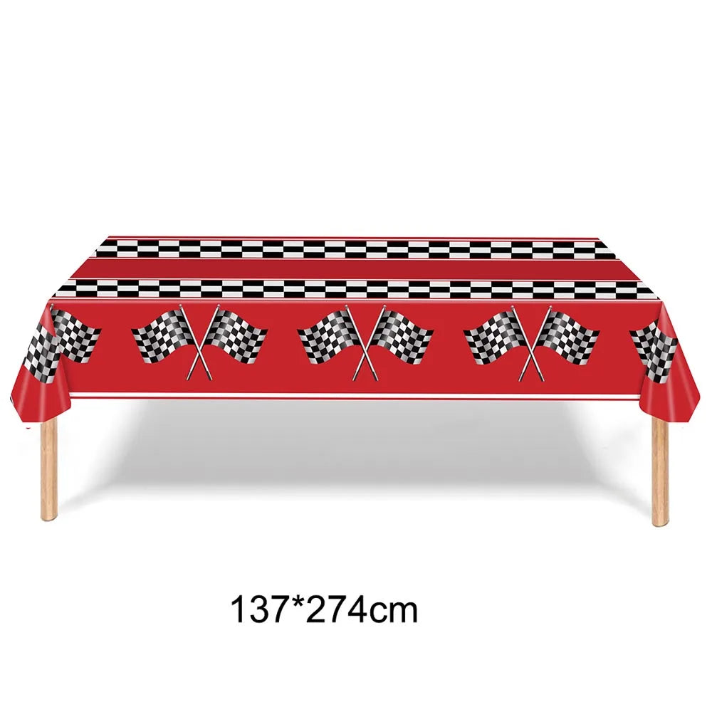 Racing Birthday Decorations Road Tablecloth Racetrack Tablecloth Runner Table flag for Kids Car Theme Birthday Party Supplies