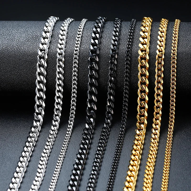 Vnox Cuban Chain Necklace for Men Women,Basic Punk Stainless Steel Curb Link Chain Chokers,Vintage Gold Color Solid Metal Col