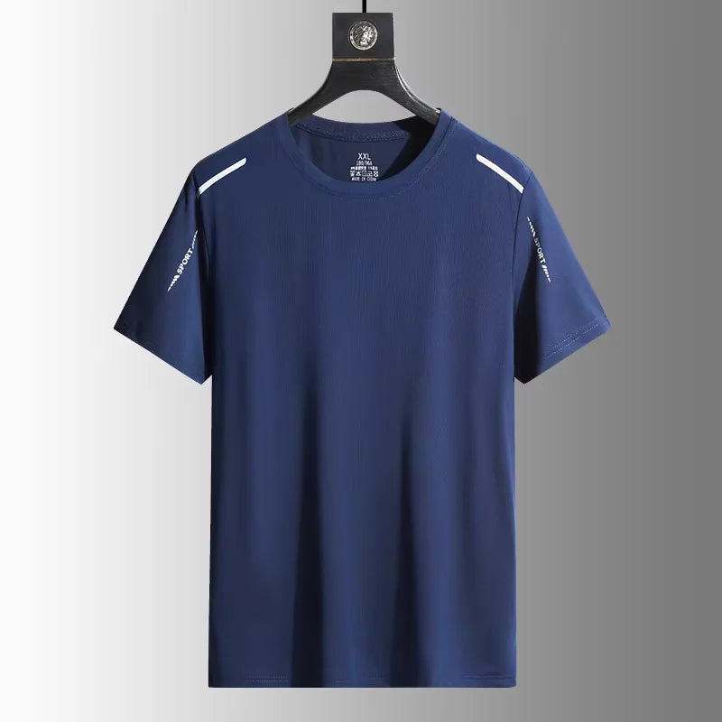 Summer Men's Running Quick Drying T-shirts Breathable Hiking Fishing Tees Soft Elasticity Outdoor Sports Short Shirt