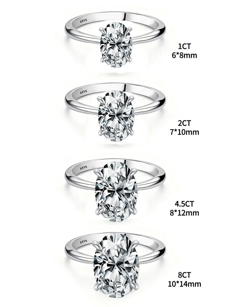 925 Sterling Silve 1-8CT Zircon Gorgeous Shiny Oval Stone Ring For Women Engagement Wedding Luxury Fine Jewelry