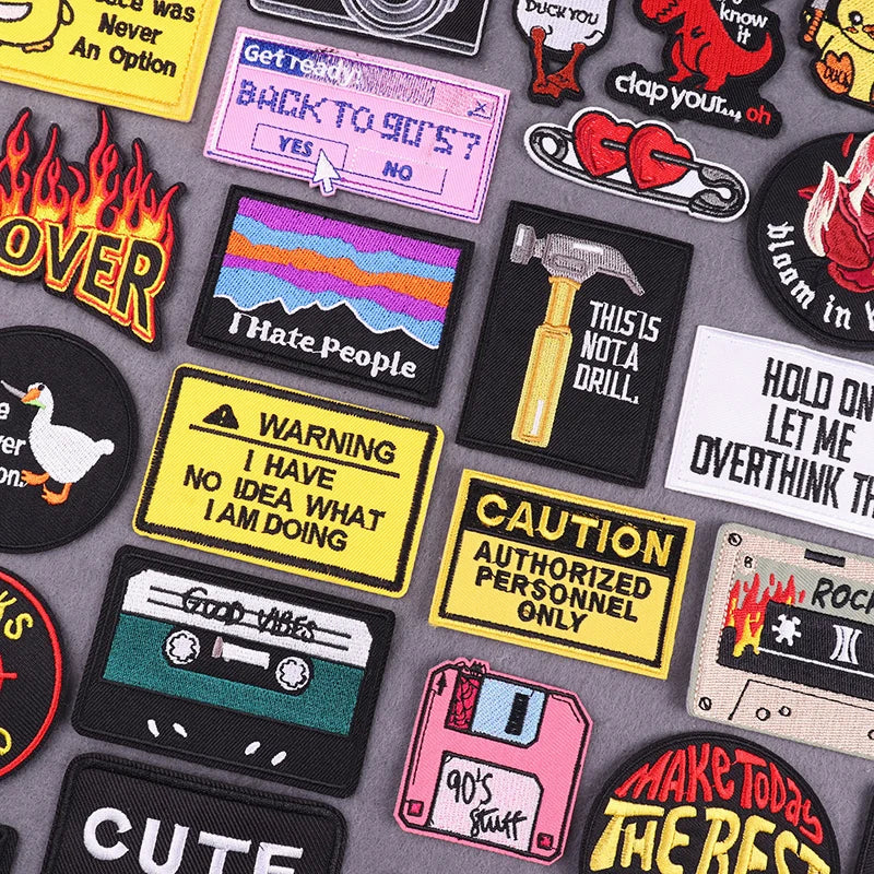 Warning Letters Embroidery Patches For Jeans Good Vibes Iron On Patch Thermoadhesive Patches For Clothes Applique Stickes Log
