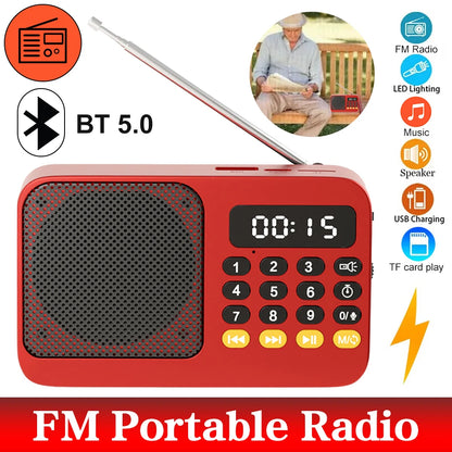 Bluetooth 5.0 Portable FM Radio Small Emergency Recargable Sound Box Mini Vintage Speaker Mp3 Player Support TF Card USB Driv