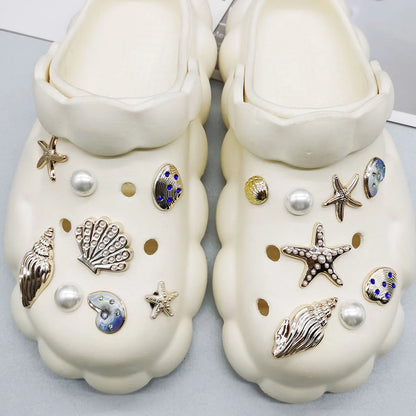 16PCS DIY Starfish Shoe Charms Bling Conch Shoes Buckle Decorations Removable Shell Shoe Accessories Mutlifunctional Shoe Cli