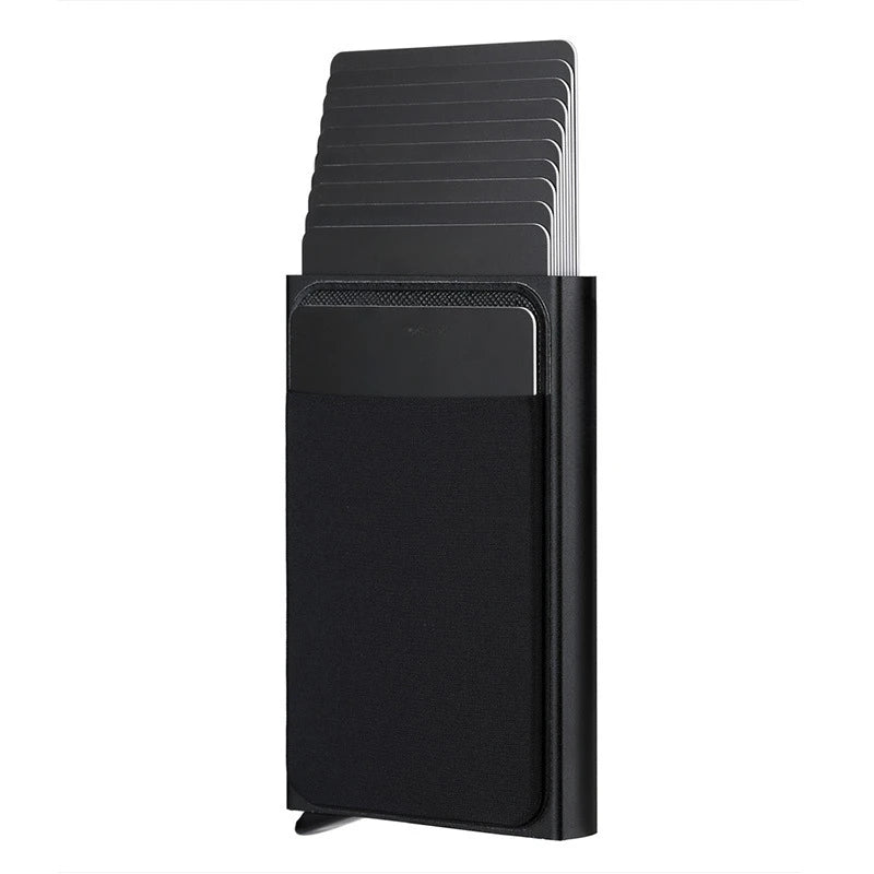 Automatic Flip Card Side Push Card Holder Sleeve Large Capacity 12 Cards Slot Metal Cards Box Men Credit Card Anti-theft Wall