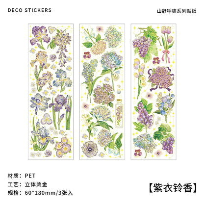 3 pcs Bronzing Flowers Stickers aesthetic Diy Stickers Aesthetic Scrapbooking Journal Deco Album Deco DIY Diary Stationery - 