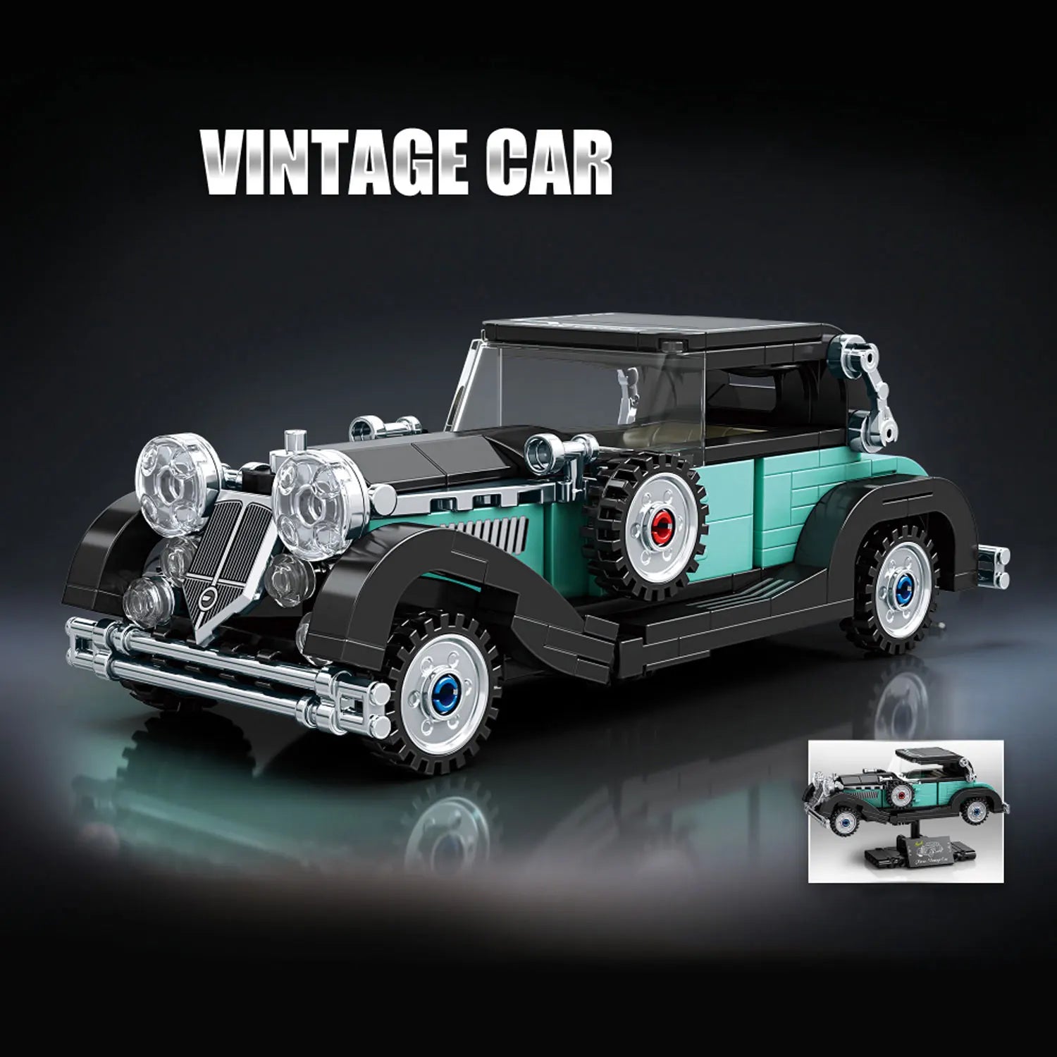 Vintage Classic Car Building Blocks, Retro Roadster Model Bricks with Display Stand, DIY Assembled Collectible Toy Gift - K22
