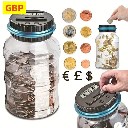 Clear Coin Saver, Battery Operated Money Bank, Large Bucket Savings Box for Teenagers and Adults, Christmas Gift - Pound