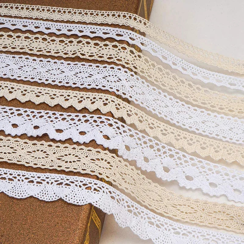 2/5M Cotton Lace Trim Vintage Lace Ribbon Crochet Cotton Lace Scalloped Edge for Bridal Wedding Decor DIY Craft Sewing Suppli