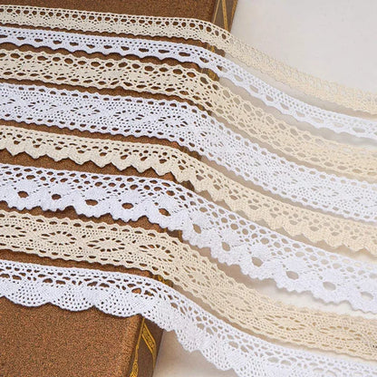 2/5M Cotton Lace Trim Vintage Lace Ribbon Crochet Cotton Lace Scalloped Edge for Bridal Wedding Decor DIY Craft Sewing Suppli