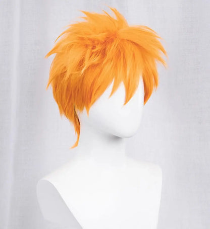 Kurosaki Ichigo Cosplay Wig with Orange Fluffy Hairstyle Short Hair Halloween Anime Party Wig