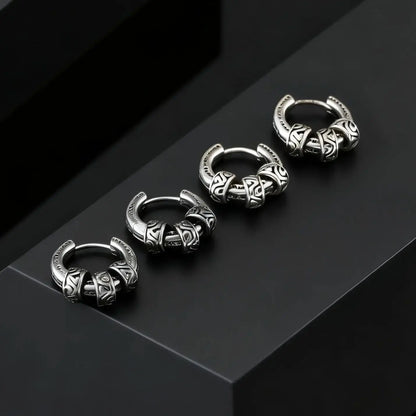 Vintage Totem Vine Pattern Hoop Earrings for Men, Hypoallergenic Metal Huggies Earrings, Rock Punk Piercing Jewelry Gift