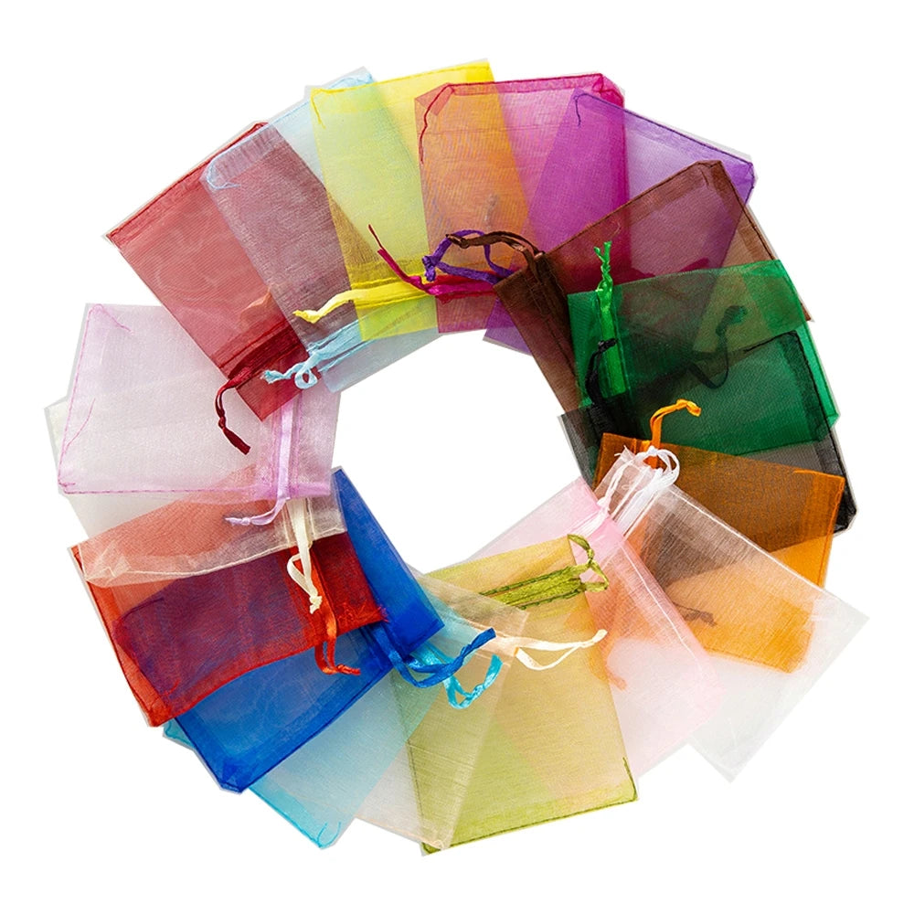50pcs Pink Organza Drawstring Jewelry Small Bag for Earring Favor Wrapping Packing Pouch Packaging Wedding Businesses Organiz