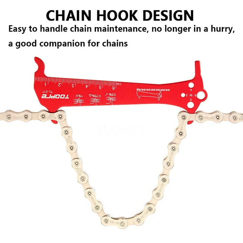 Bicycle Chain Wear Indicator Ruler Repair Tool Stainless Steel Mountain Road Bike Chain Gauge Measurement Checker Screw Diame
